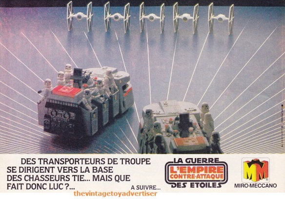 "Troop transporters are driving to the TIE Fighter base... but what is Luke doing?" Pif Gadget. 654. 1981.